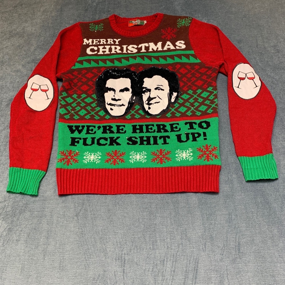 Spencer's Step Brothers Light Up F ish Up Ugly Christmas Sweater Mens M Red